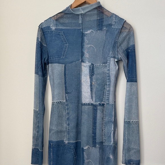 Zara Denim Print Long Sleeve Dress Size S - Picture 2 of 16